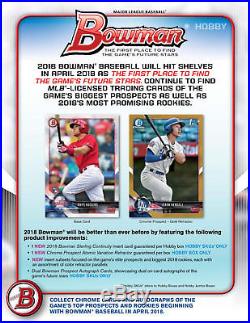 (1) 2018 Bowman Hobby Baseball Unopened Factory Sealed Box 24 Packs
