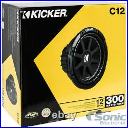 2 KICKER 43C124 12 600W 4 Ohm Car Audio Power Subwoofers + Dual Sealed Sub Box
