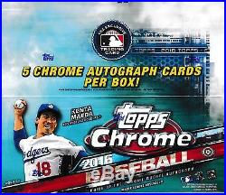2016 Topps Chrome Baseball Sealed Hobby Jumbo Box 12 packs of 13 cards 5 auto