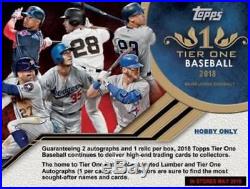 2018 Topps Tier One Baseball Factory Sealed Hobby Box 2 AUTOS 1 RELIC