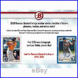 2020 Bowman Jumbo Baseball Factory Sealed Hobby Box 3 AUTOS
