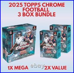 2025 Topps Chrome Football 3 Box Lot 1x Mega + 2x Value Box Sealed Bundle