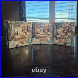 2025 Topps Chrome football factory boxes in hand and sealed Lot 3