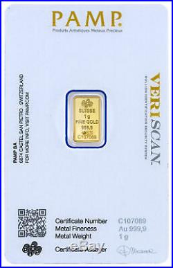 Box of 25 PAMP Suisse 1 Gram. 9999 Gold Bars Fortuna Sealed in Assay Card